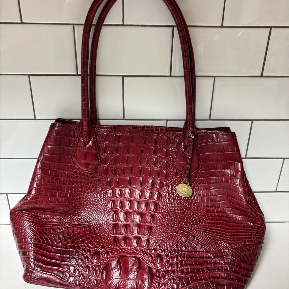 Brahmin Red Crocodile-Embossed Tote